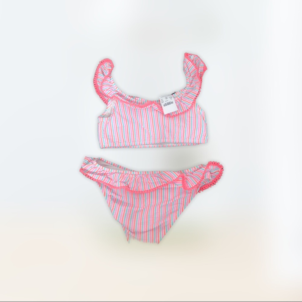 Girls’ Crewcut ruffle bikini set in seersucker NWT